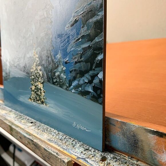 Original Oil Painting Landscape Christmas Lights Snowy Winter Forest 8x10 Signed - Picture 3 of 6